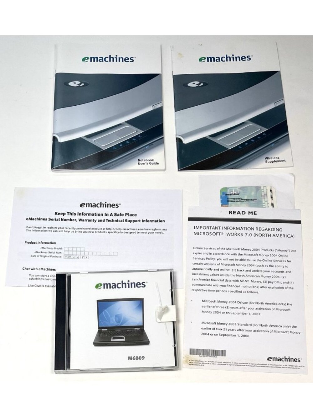 eMachines M6809 Restore DVD Version 1.0 & Owner's Manuals Supplements